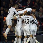 Celebración de un gol de los jugadores del Real Madrid